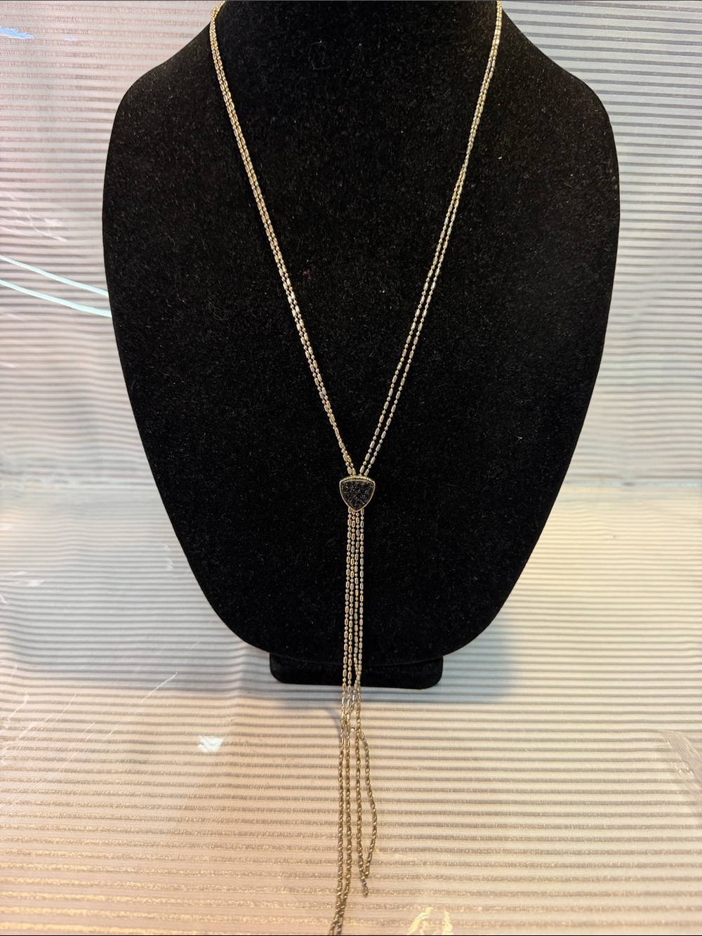 Source Unknown Gold-Tone Lariat Necklace with Pave Connector